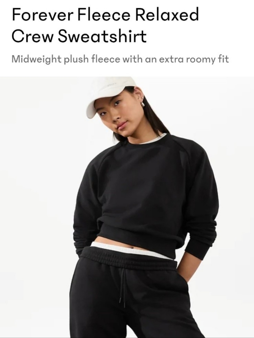 Athleta Forever Fleece Relaxed Crew Sweatshirt L Black NWT